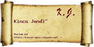 Kincs Jenő névjegykártya